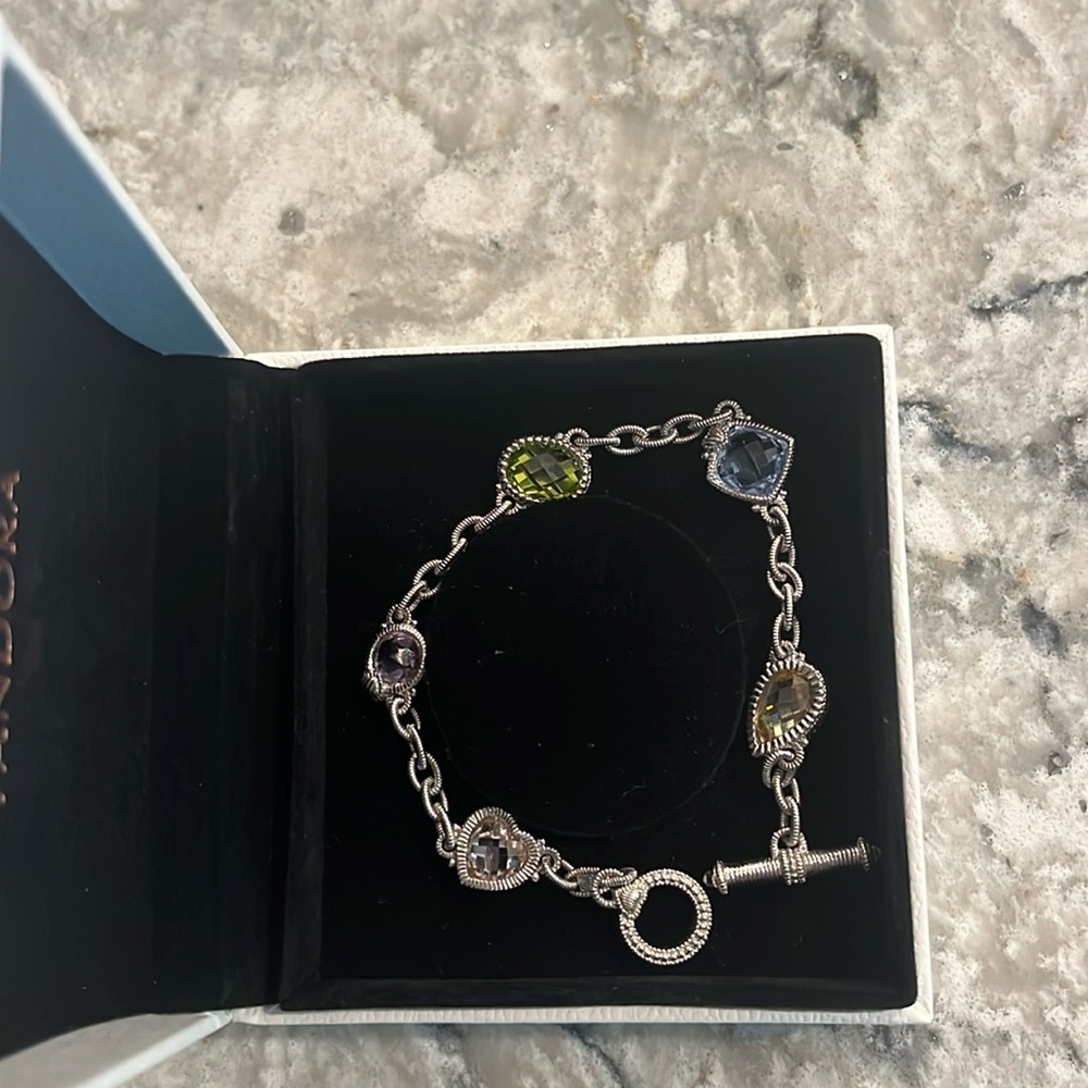Judith Ripka  Multi-Color Gemstone Sterling Silver link Bracelet 7.5.